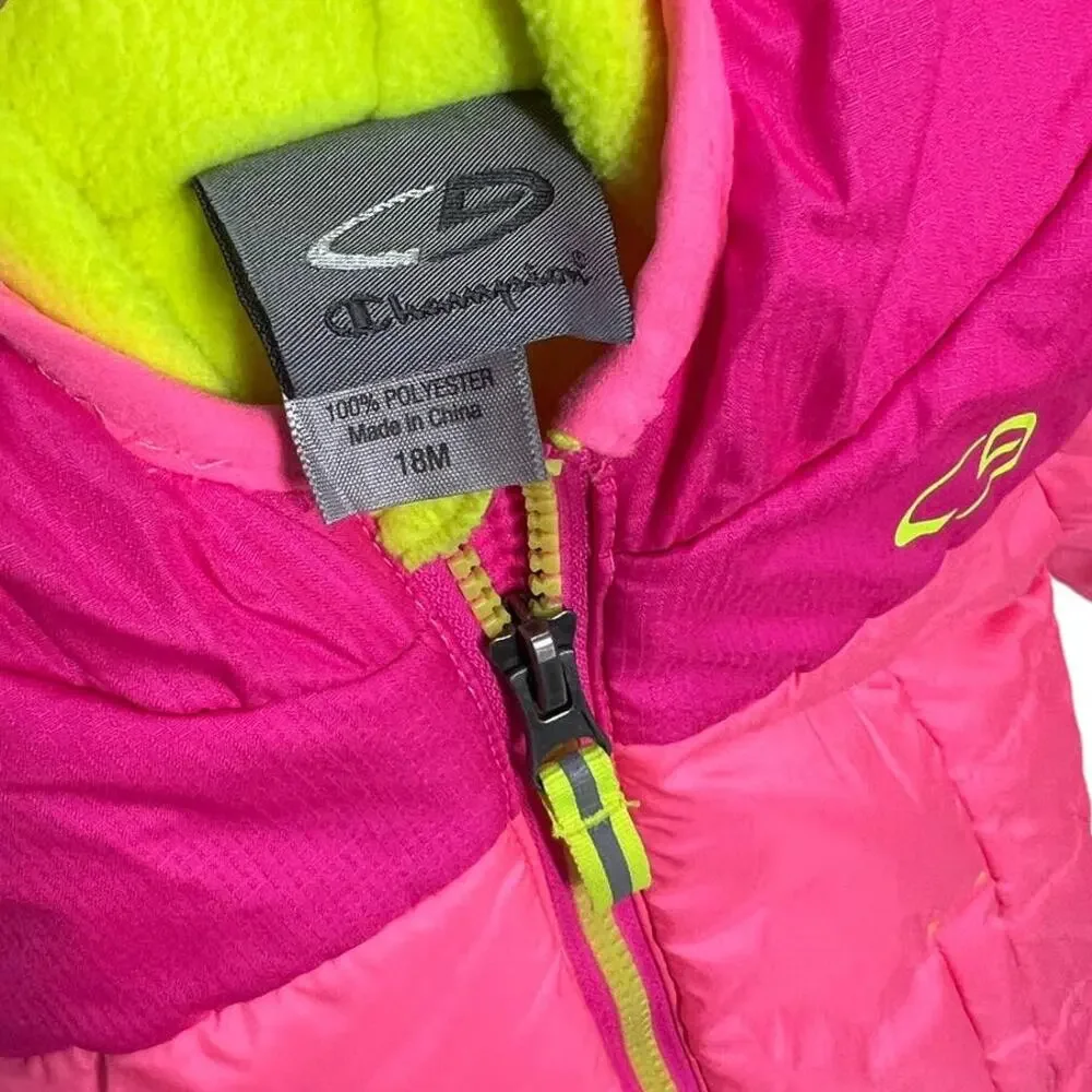 CHAMPION Hot Pink & Yellow Winter Puffer Jacket Sz 18M